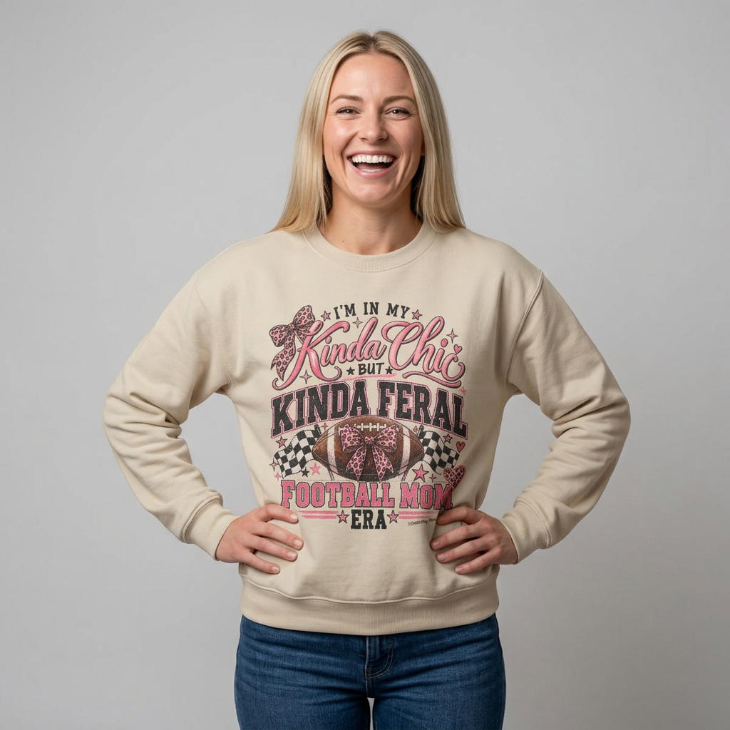 Kinda Chic Kinda Feral Football Mom Crewneck Sweatshirt | Leopard Football Design