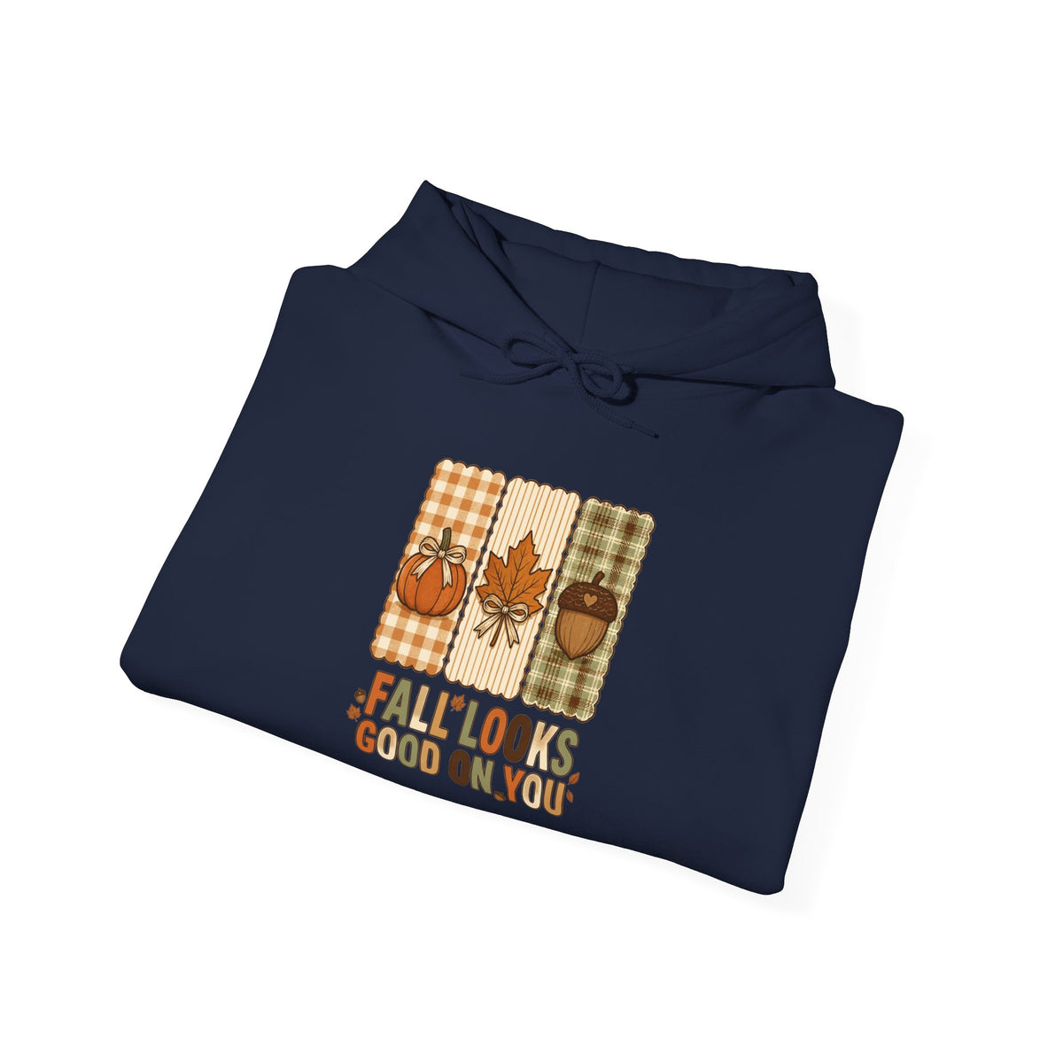 Fall Looks Good on You Hoodie | Cozy Autumn Pumpkin Thanksgiving Harvest Sweatshirt | Retro Plaid Fall Hoodie | Cute Fall Gift | Choose Your Color