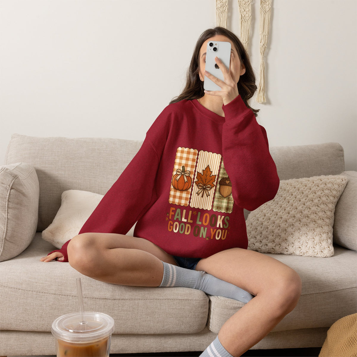 Fall Looks Good On You Sweatshirt | Thanksgiving, Pumpkin, Leaf, Acorn Plaid
