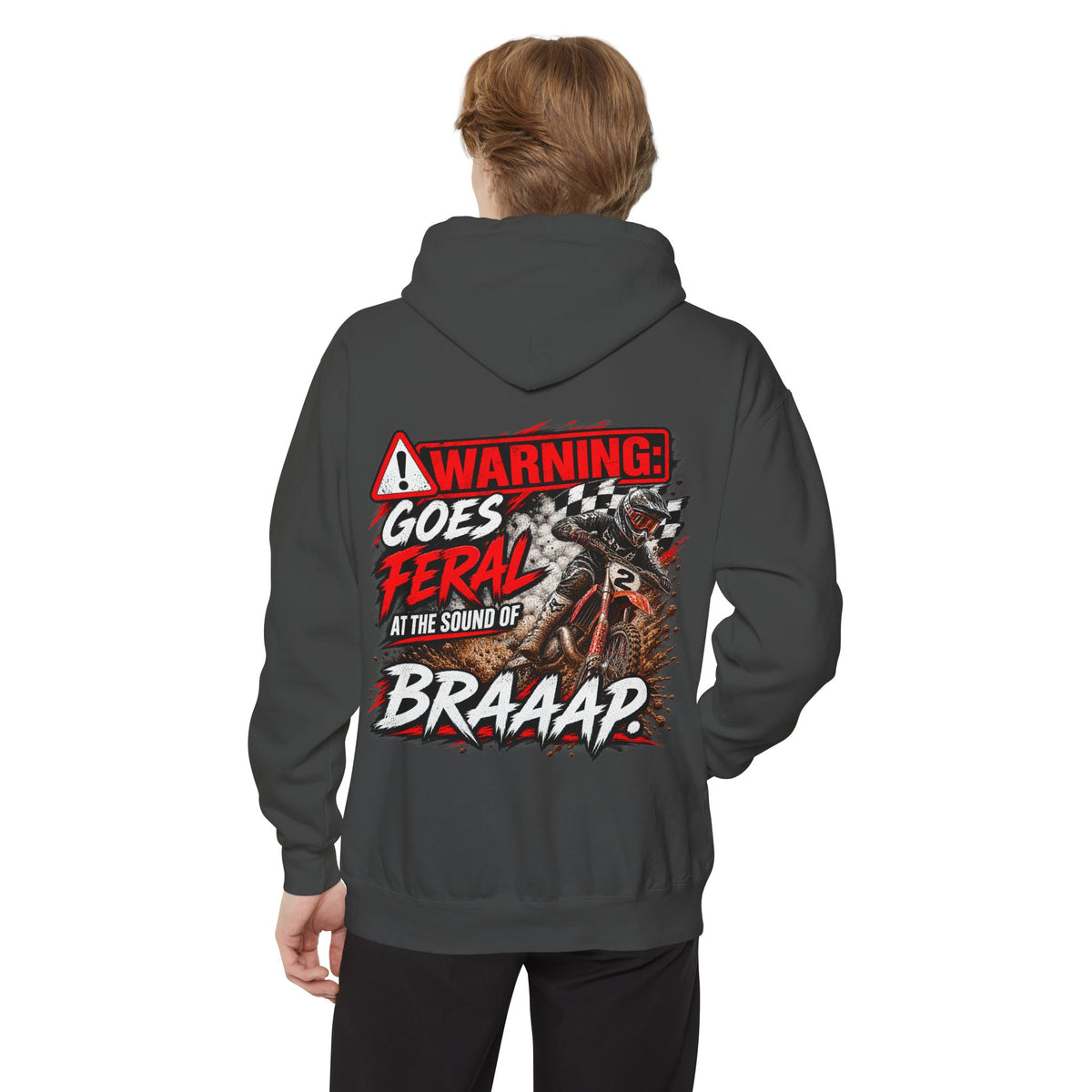 Warning Goes Feral at the Sound of BRAAAP Motocross Hoodie | Dirt Bike Hoodie | Trackside Legends