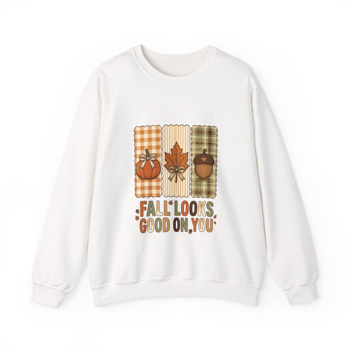 Fall Looks Good On You Sweatshirt | Thanksgiving, Pumpkin, Leaf, Acorn Plaid