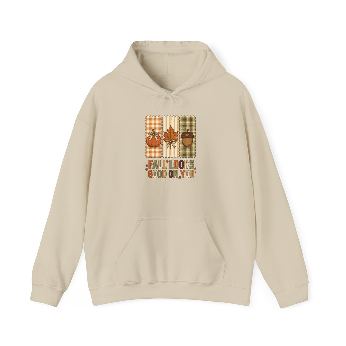 Fall Looks Good on You Hoodie | Cozy Autumn Pumpkin Thanksgiving Harvest Sweatshirt | Retro Plaid Fall Hoodie | Cute Fall Gift | Choose Your Color