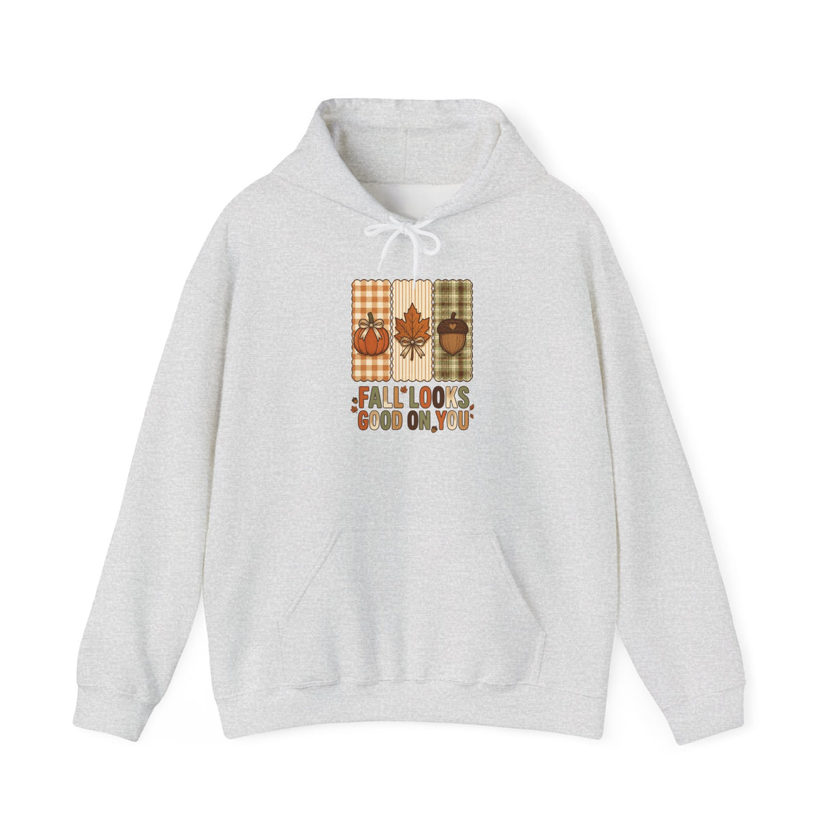 Fall Looks Good on You Hoodie | Cozy Autumn Pumpkin Thanksgiving Harvest Sweatshirt | Retro Plaid Fall Hoodie | Cute Fall Gift | Choose Your Color