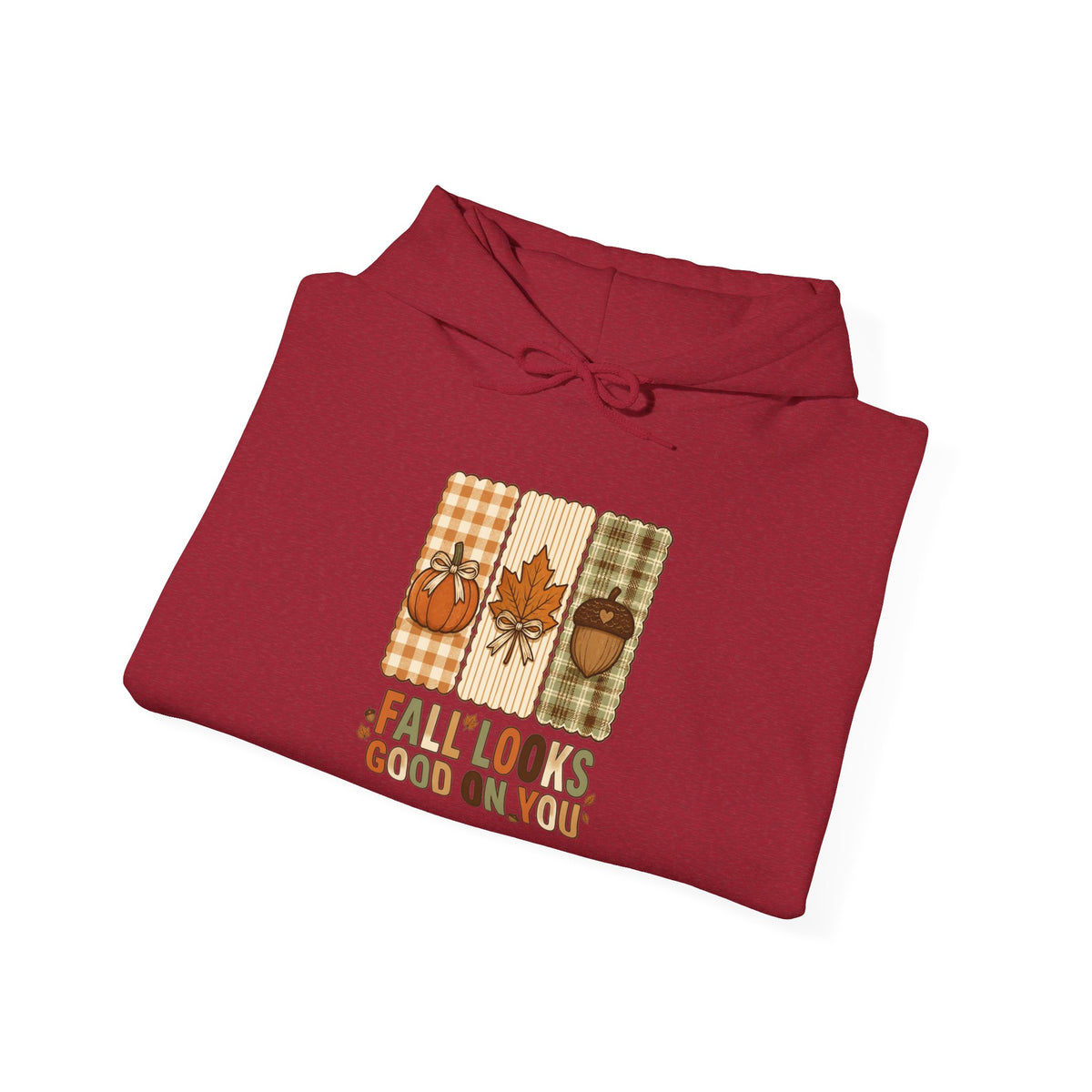 Fall Looks Good on You Hoodie | Cozy Autumn Pumpkin Thanksgiving Harvest Sweatshirt | Retro Plaid Fall Hoodie | Cute Fall Gift | Choose Your Color