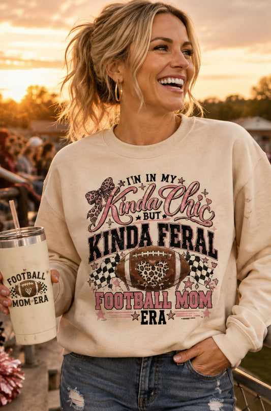 Kinda Chic Kinda Feral Football Mom Crewneck Sweatshirt | Leopard Football Design