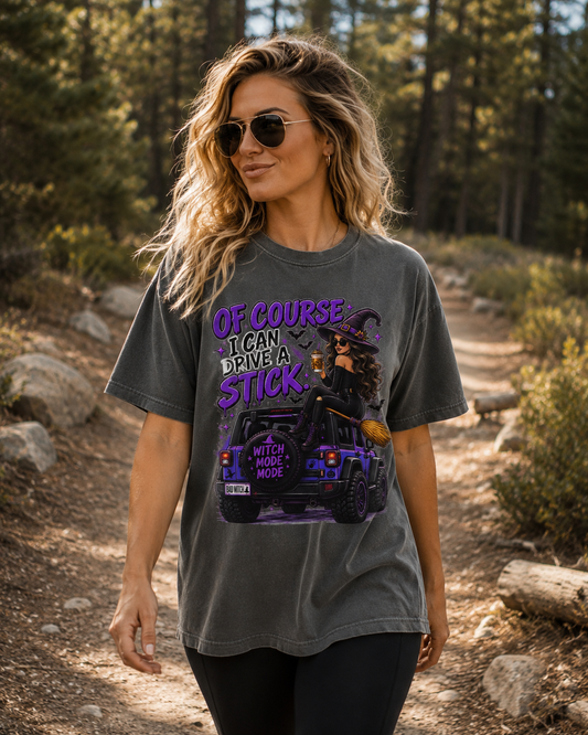 Witch Driving 4x4 Stick T-Shirt | Of Course I Can Drive A Stick Halloween Tee | Comfort Colors