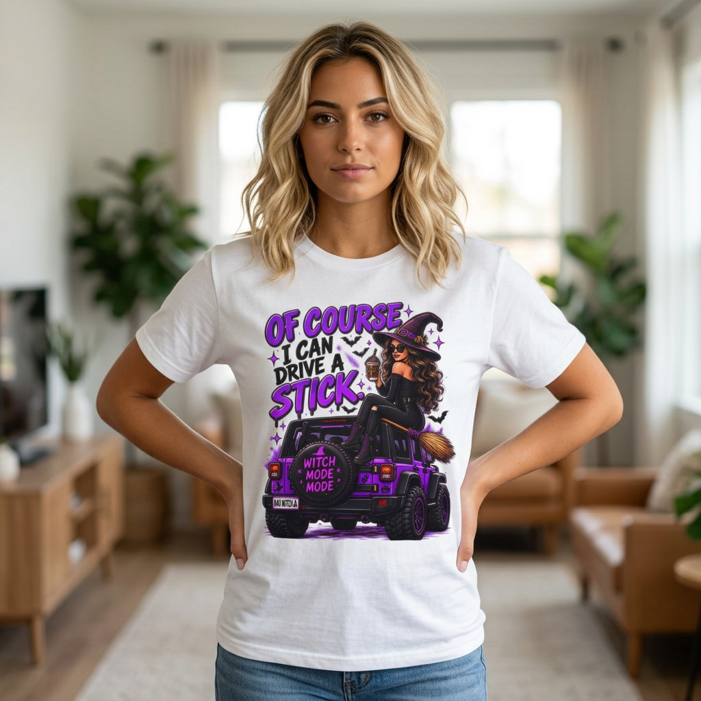 Witch Driving 4x4 Stick T-Shirt | Of Course I Can Drive A Stick Halloween Tee | Comfort Colors