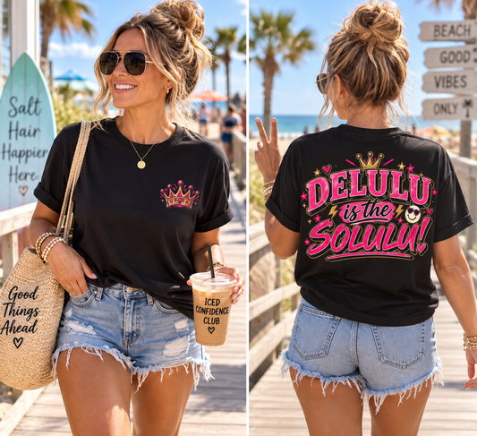 Delulu Is the Solulu crown graphic T-Shirt | Retro pink | Manifestation Apparel