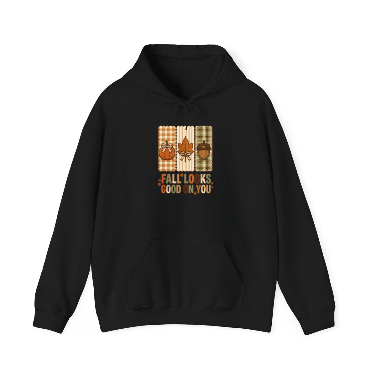 Fall Looks Good on You Hoodie | Cozy Autumn Pumpkin Thanksgiving Harvest Sweatshirt | Retro Plaid Fall Hoodie | Cute Fall Gift | Choose Your Color