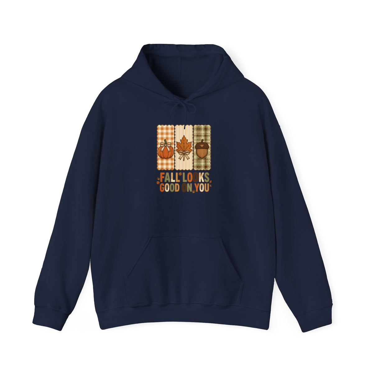 Fall Looks Good on You Hoodie | Cozy Autumn Pumpkin Thanksgiving Harvest Sweatshirt | Retro Plaid Fall Hoodie | Cute Fall Gift | Choose Your Color