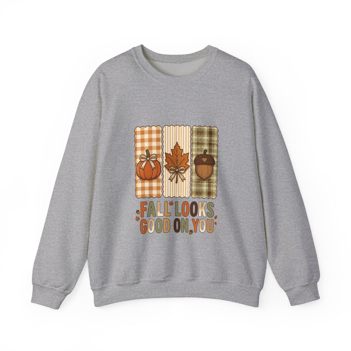 Fall Looks Good On You Sweatshirt | Thanksgiving, Pumpkin, Leaf, Acorn Plaid