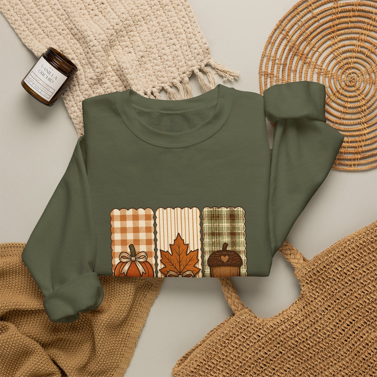 Fall Looks Good On You Sweatshirt | Thanksgiving, Pumpkin, Leaf, Acorn Plaid