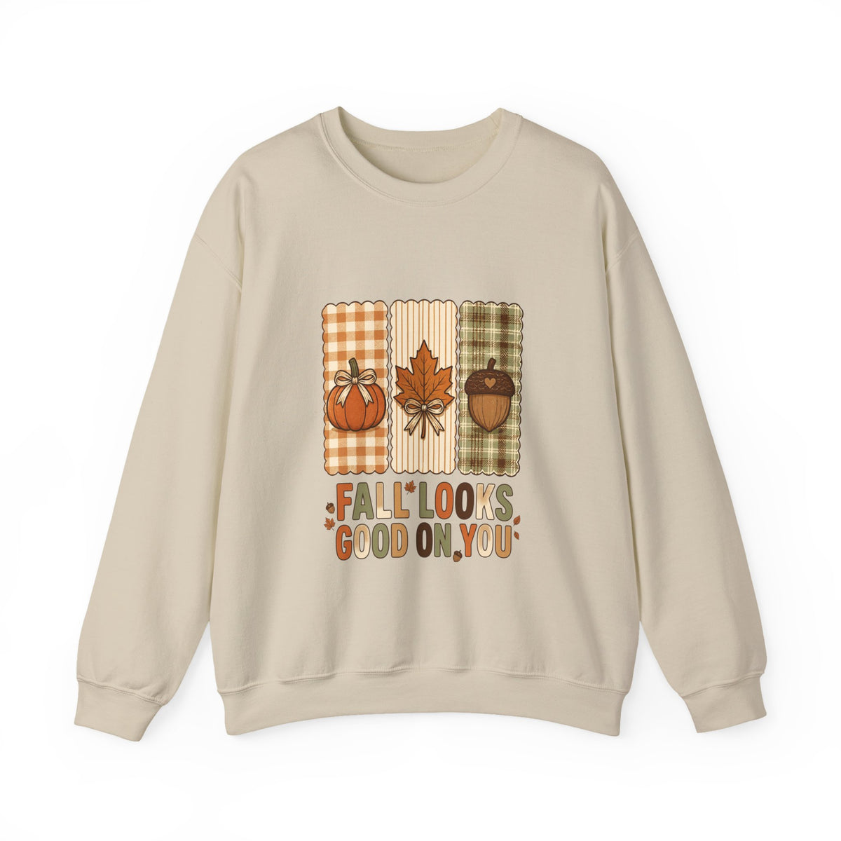 Fall Looks Good On You Sweatshirt | Thanksgiving, Pumpkin, Leaf, Acorn Plaid