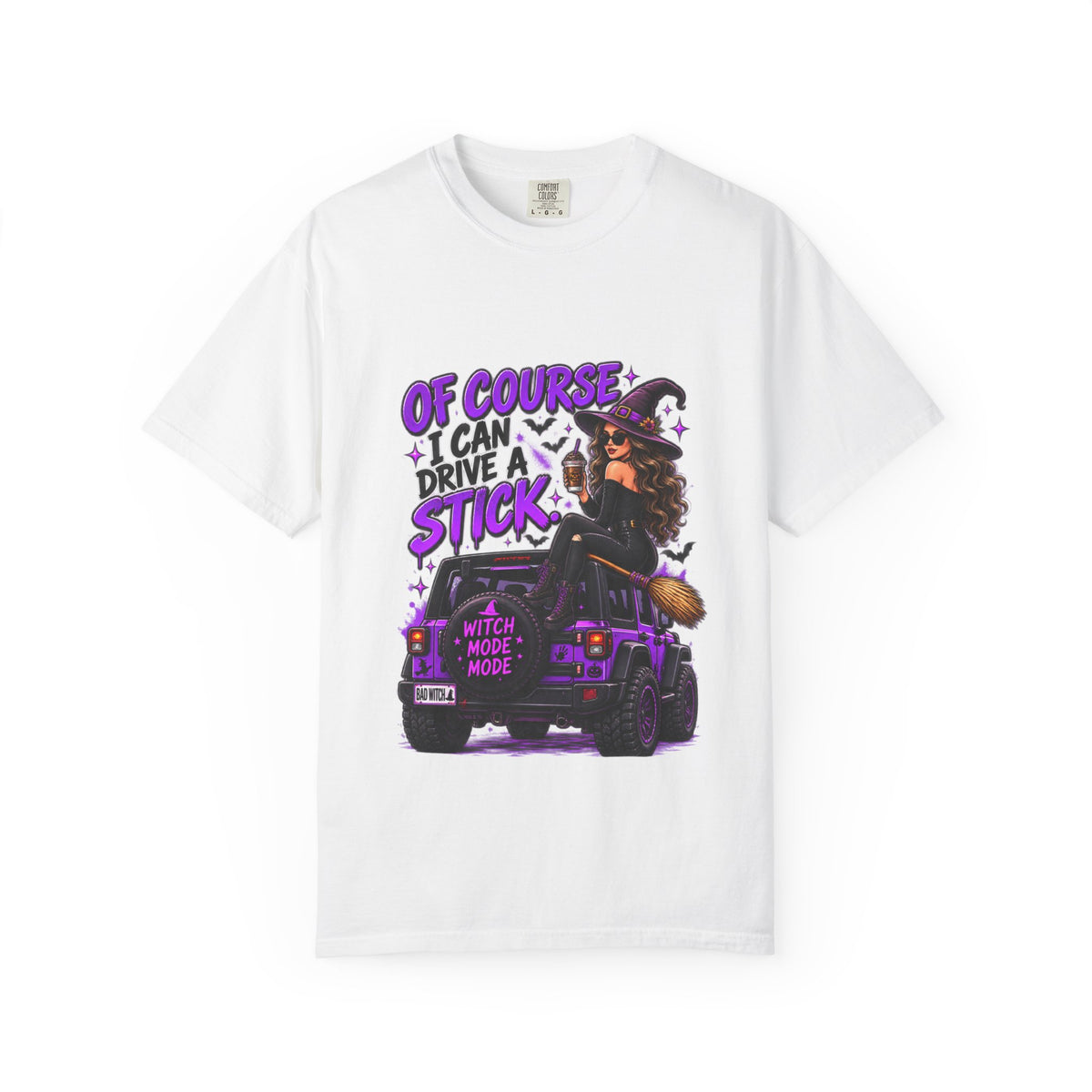 Witch Driving 4x4 Stick T-Shirt | Of Course I Can Drive A Stick Halloween Tee | Comfort Colors