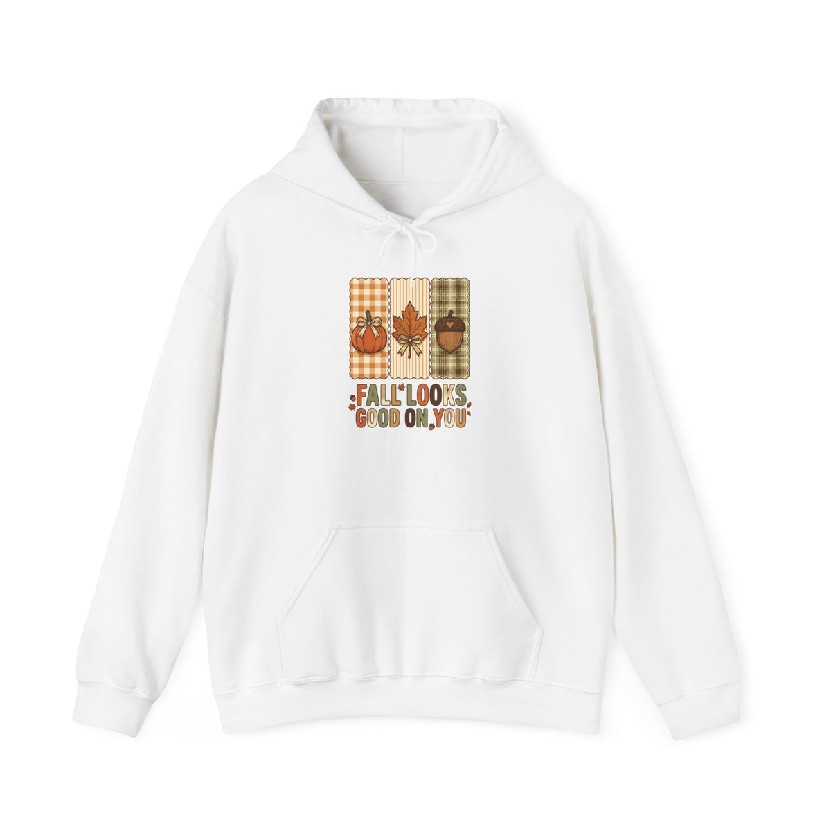 Fall Looks Good on You Hoodie | Cozy Autumn Pumpkin Thanksgiving Harvest Sweatshirt | Retro Plaid Fall Hoodie | Cute Fall Gift | Choose Your Color
