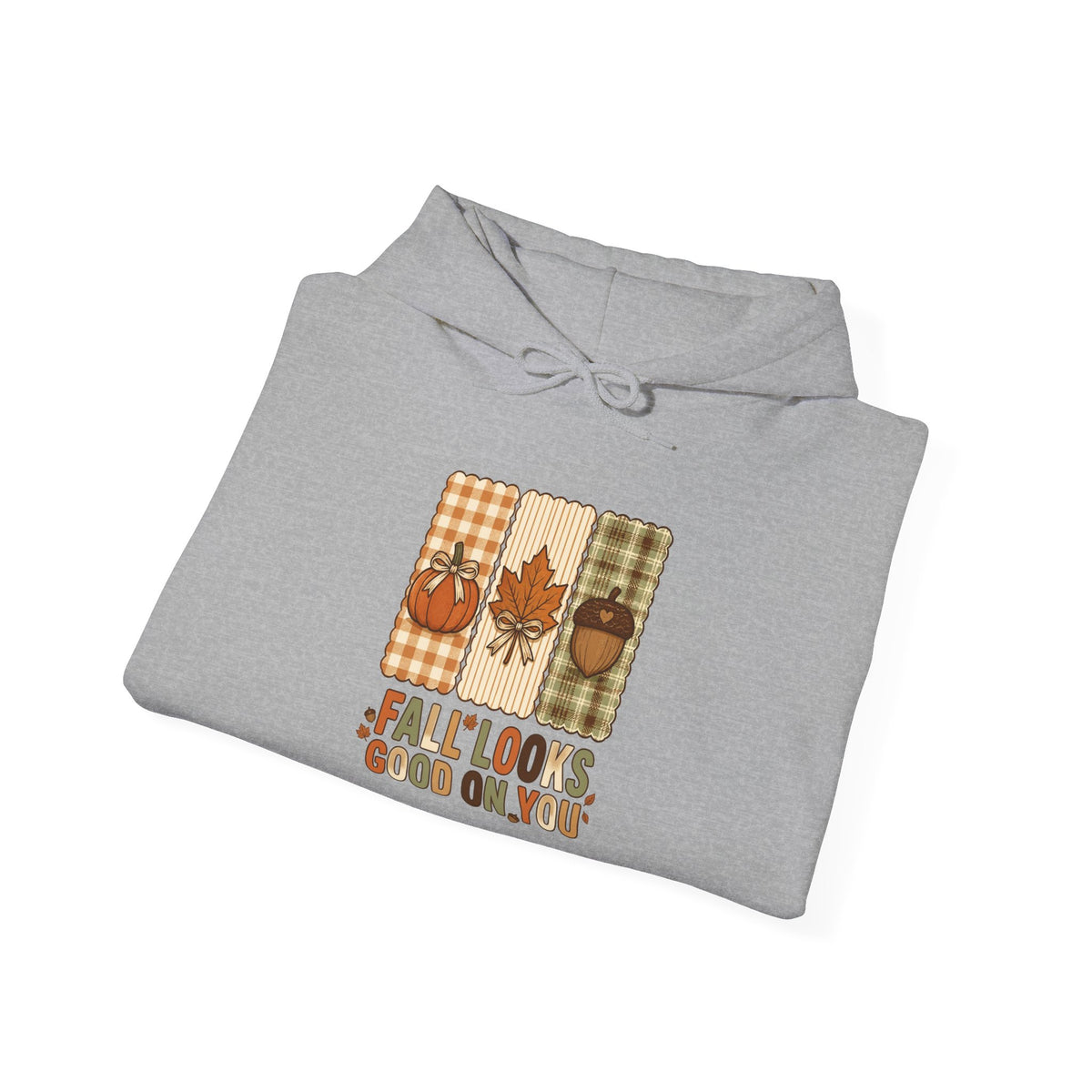 Fall Looks Good on You Hoodie | Cozy Autumn Pumpkin Thanksgiving Harvest Sweatshirt | Retro Plaid Fall Hoodie | Cute Fall Gift | Choose Your Color