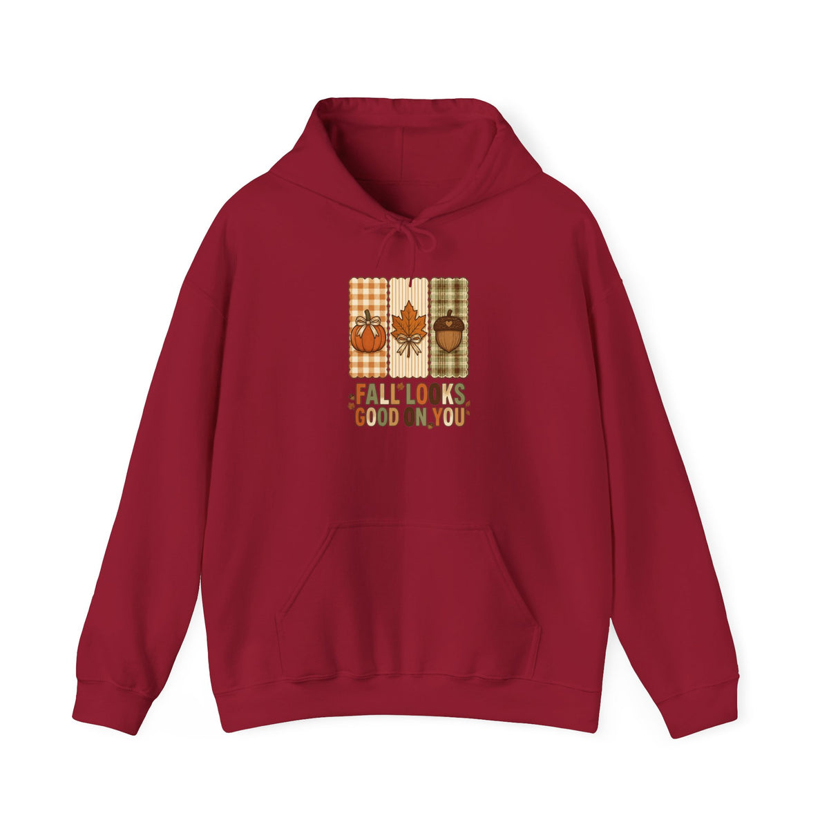 Fall Looks Good on You Hoodie | Cozy Autumn Pumpkin Thanksgiving Harvest Sweatshirt | Retro Plaid Fall Hoodie | Cute Fall Gift | Choose Your Color