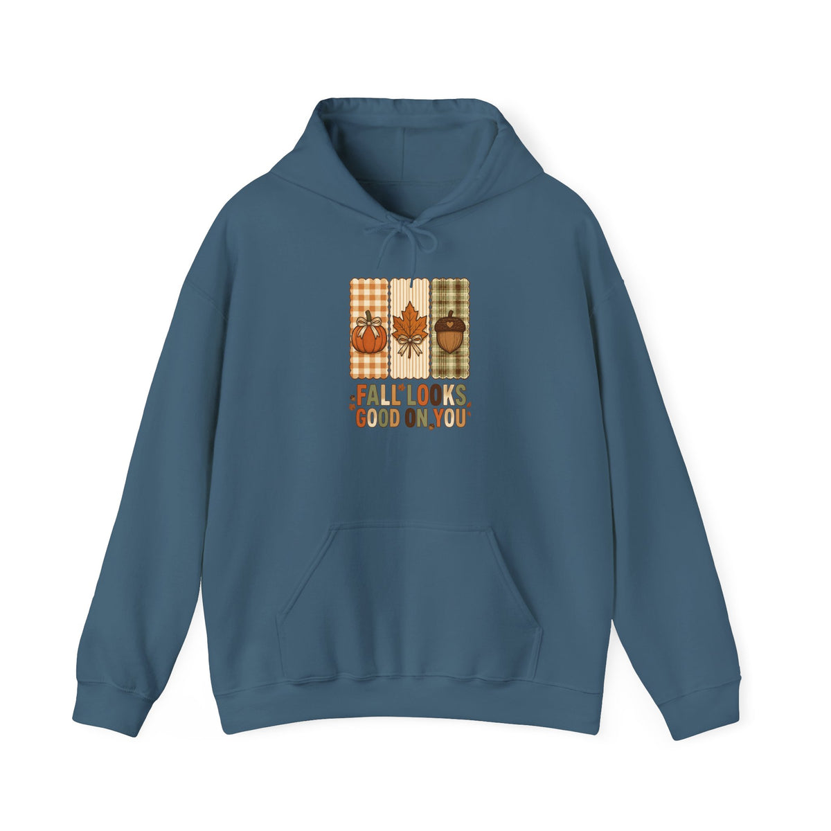 Fall Looks Good on You Hoodie | Cozy Autumn Pumpkin Thanksgiving Harvest Sweatshirt | Retro Plaid Fall Hoodie | Cute Fall Gift | Choose Your Color