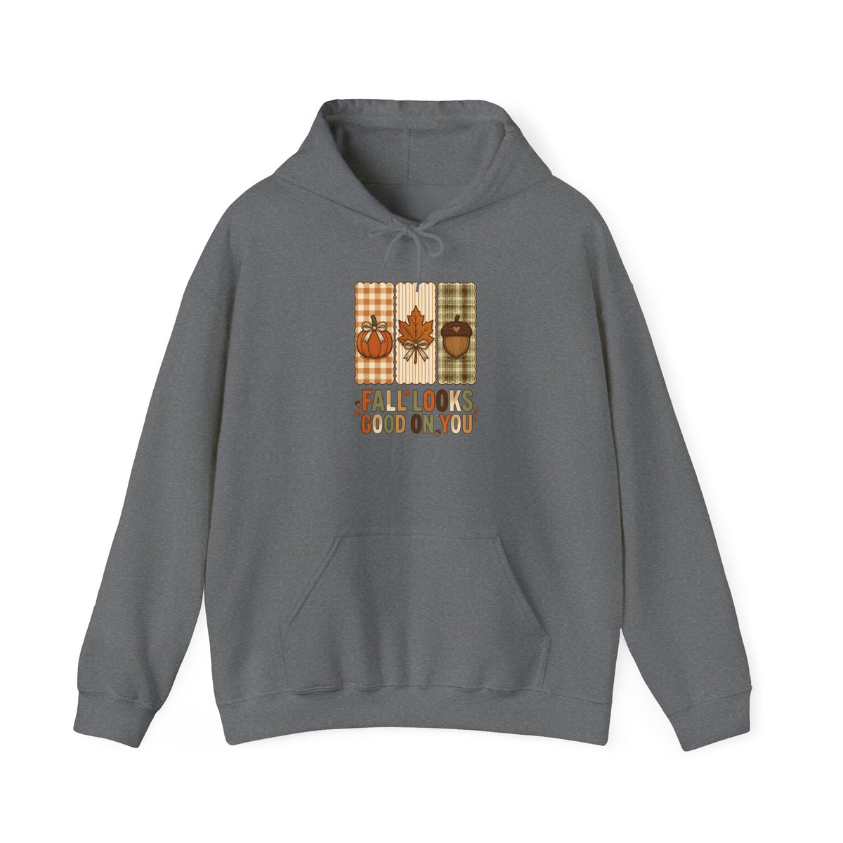 Fall Looks Good on You Hoodie | Cozy Autumn Pumpkin Thanksgiving Harvest Sweatshirt | Retro Plaid Fall Hoodie | Cute Fall Gift | Choose Your Color