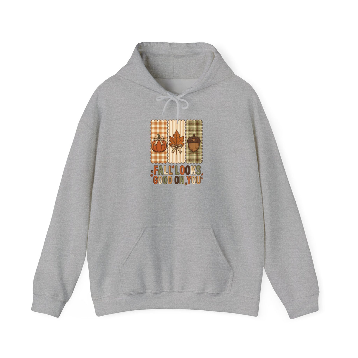 Fall Looks Good on You Hoodie | Cozy Autumn Pumpkin Thanksgiving Harvest Sweatshirt | Retro Plaid Fall Hoodie | Cute Fall Gift | Choose Your Color