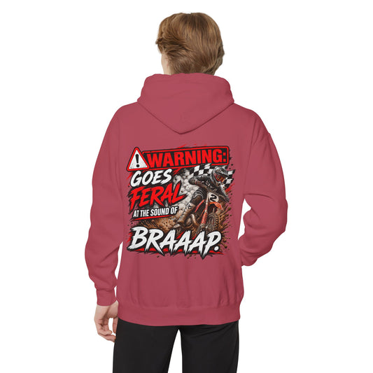 Warning Goes Feral at the Sound of BRAAAP Motocross Hoodie | Dirt Bike Hoodie | Trackside Legends