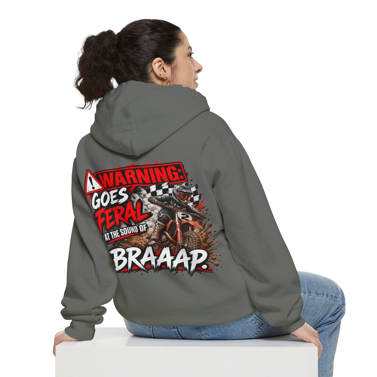 Warning Goes Feral at the Sound of BRAAAP Motocross Hoodie | Dirt Bike Hoodie | Trackside Legends