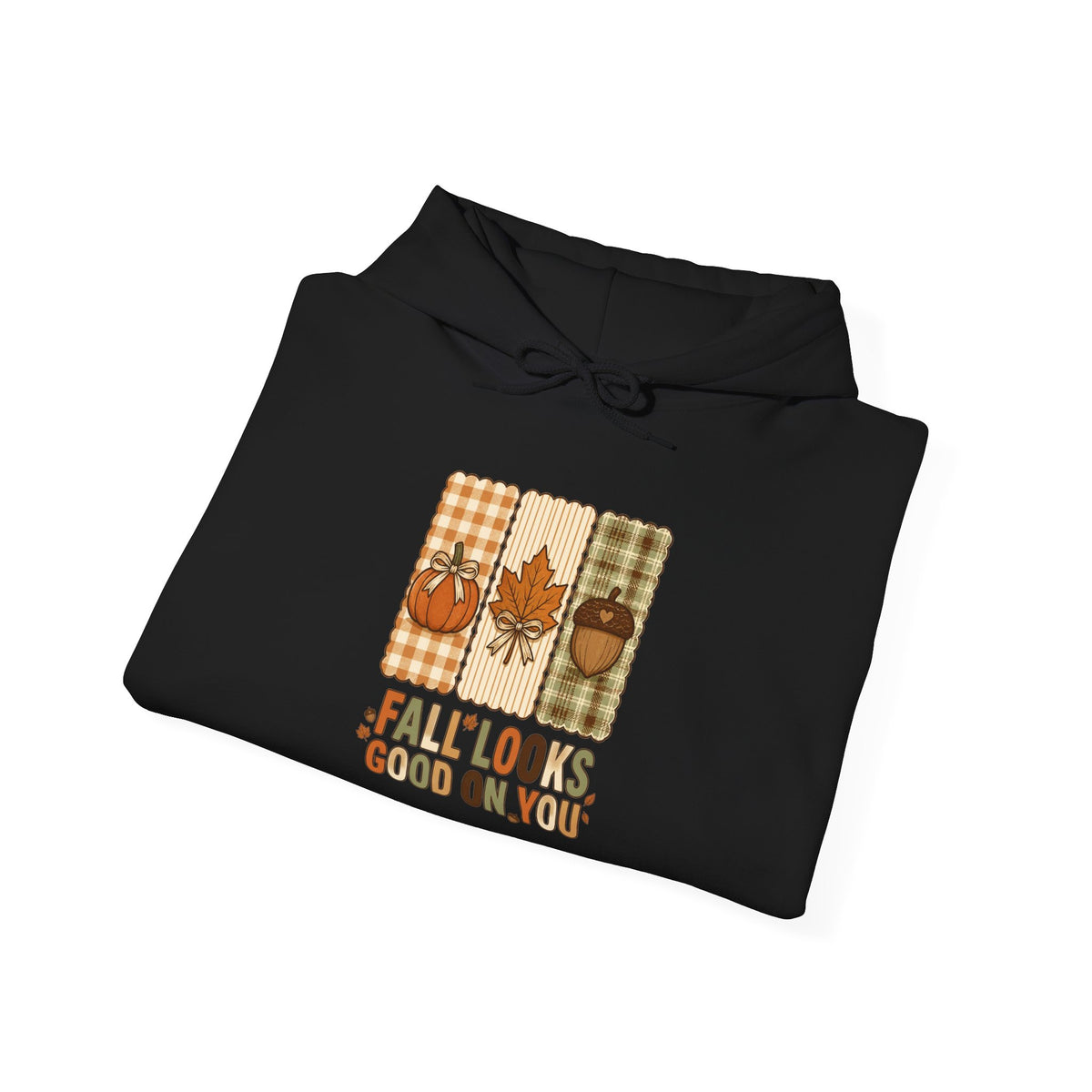 Fall Looks Good on You Hoodie | Cozy Autumn Pumpkin Thanksgiving Harvest Sweatshirt | Retro Plaid Fall Hoodie | Cute Fall Gift | Choose Your Color