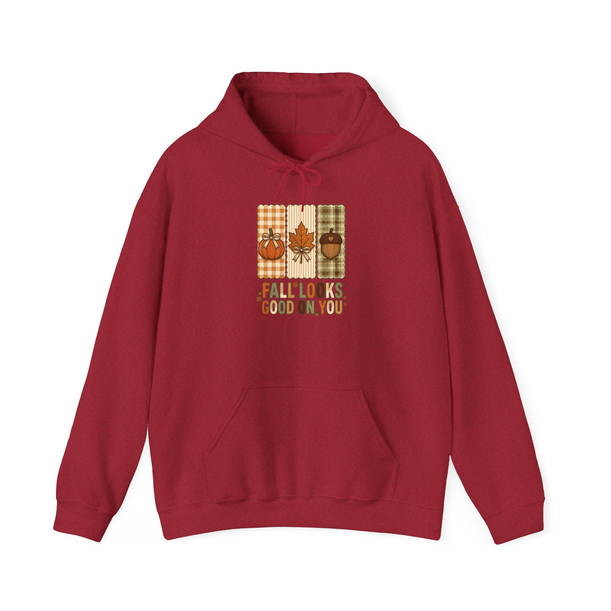 Fall Looks Good on You Hoodie | Cozy Autumn Pumpkin Thanksgiving Harvest Sweatshirt | Retro Plaid Fall Hoodie | Cute Fall Gift | Choose Your Color
