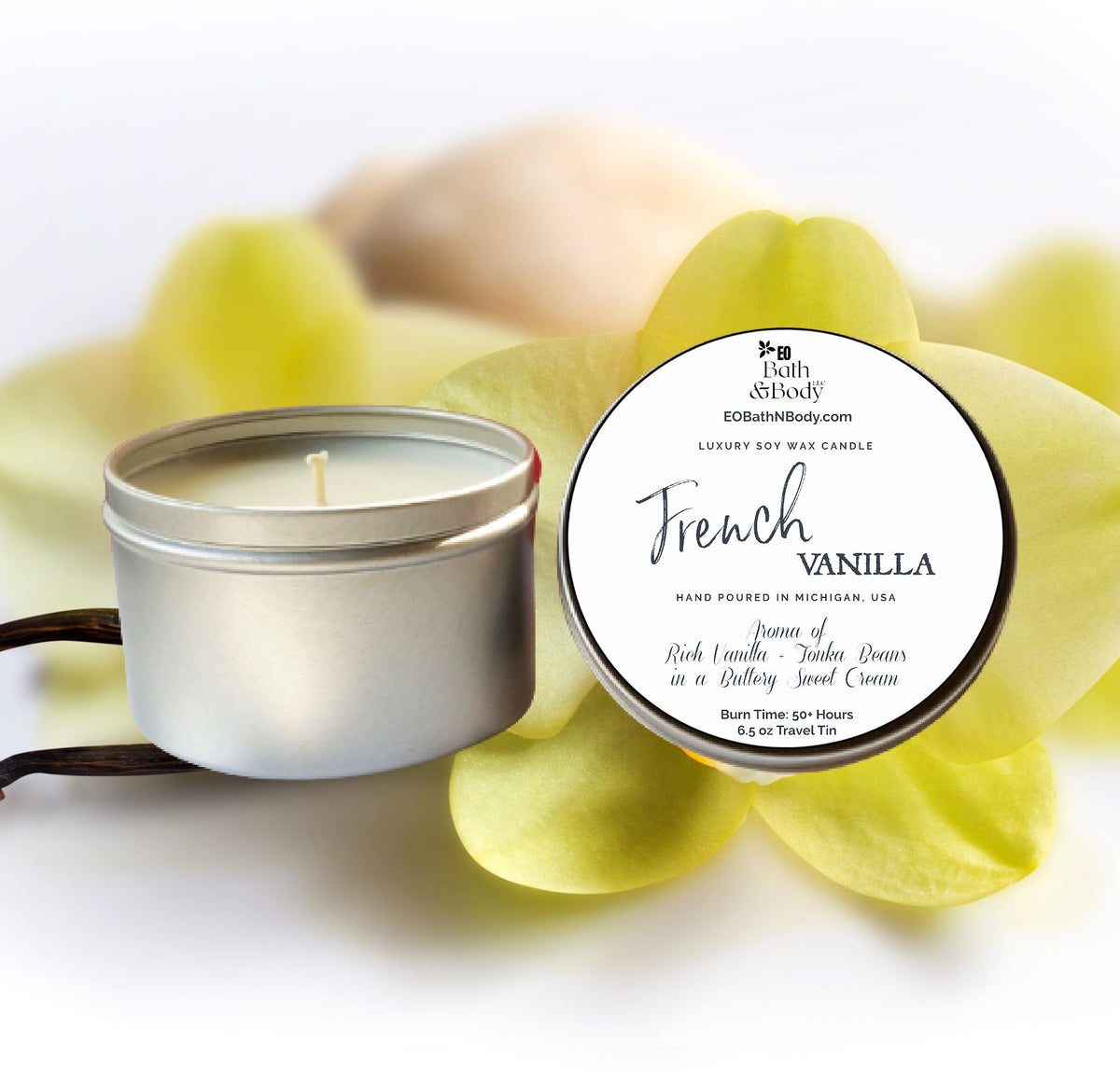 French Vanilla Luxury Soy Candle | Hand Poured | Zero Waste & Reusable | Minimalistic | Gift for Friend | 6 oz - Earth's Own Bath & Body
