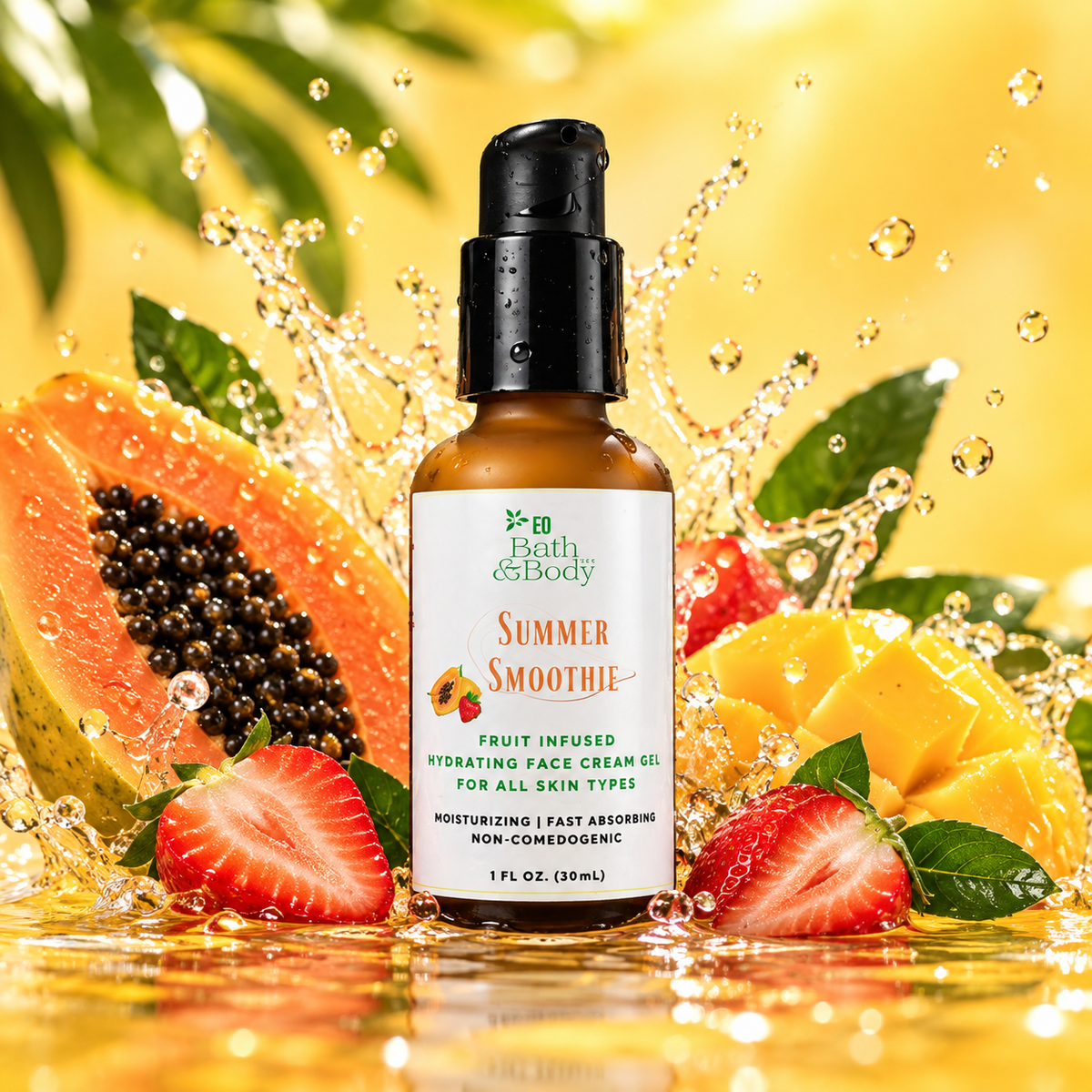 Summer Smoothie Hydrating Gel Cream - Lightweight Daily Face Moisturizer for All Skin Types | Fruit Essence Infused + Moringa | Non-Greasy Glow | Net Wt. 1 fl oz