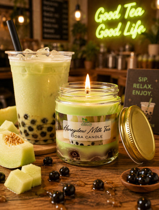 Honeydew Milk Tea Boba Bar Candle | Luxury Bubble Tea Candle | 4 oz Glass Jar