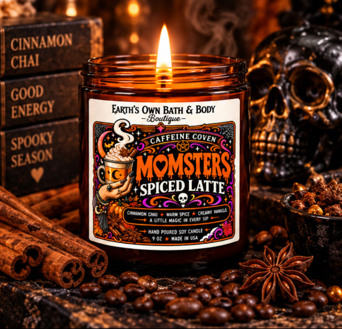 Momster's Spiced Latte Candle - Cinnamon Chai Halloween Candle | 9 oz