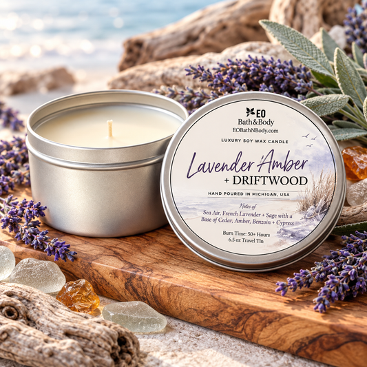 Lavender Amber + Driftwood Luxury Soy Candle
