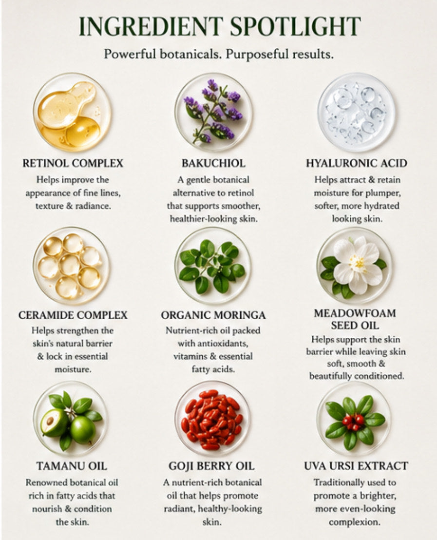 2.5% Retinol + Bakuchiol Hyaluronic Acid Cream Serum | Ceramide Complex, Organic Moringa & Meadowfoam Seed Oil | Luxurious Botanical Skincare