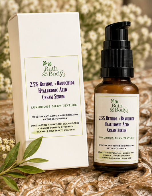 2.5% Retinol + Bakuchiol Hyaluronic Acid Cream Serum | Ceramide Complex, Organic Moringa & Meadowfoam Seed Oil | Luxurious Botanical Skincare