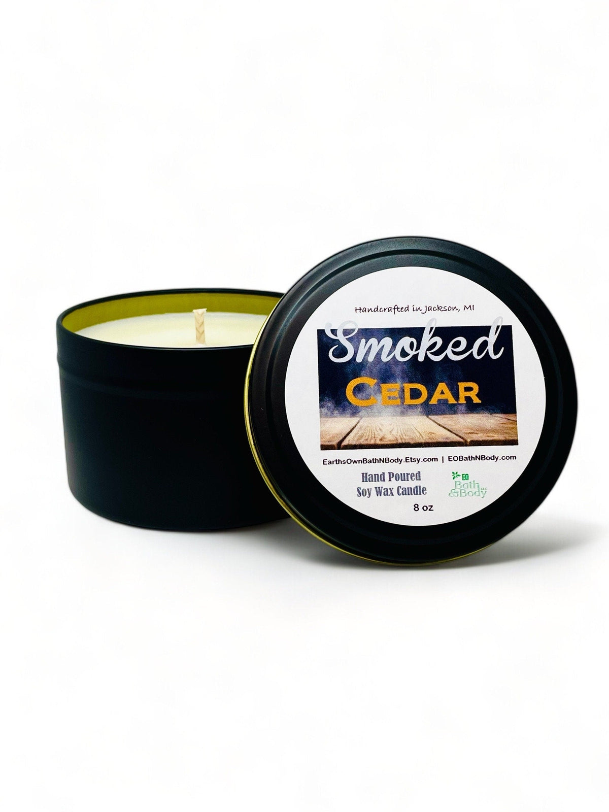 Smoked Cedar Soy Wax Candle | Nostalgic | Gift Box | Forest Woods Candle | Hand Poured | 8 oz Tin