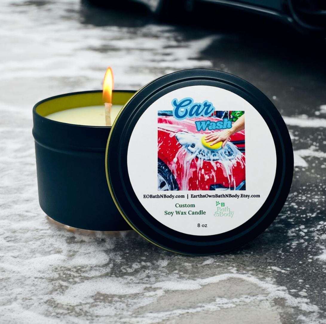 Car Wash Candle | Cherry Foam Scent | Car Candle | Nostalgic Scent | Gift for Car Lovers | Stocking Stuffer | 8 oz Tin